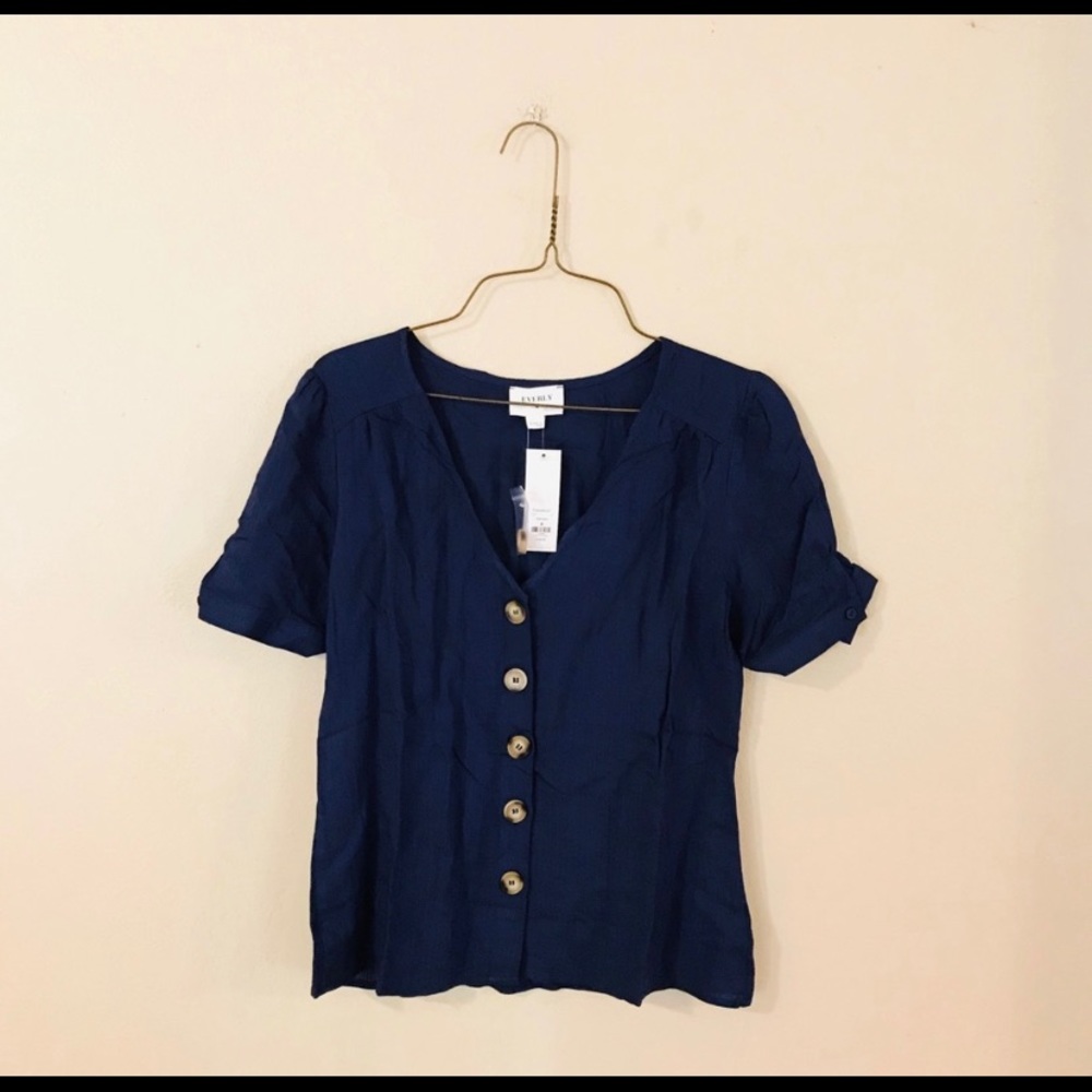 NWT Navy Button Front Blouse